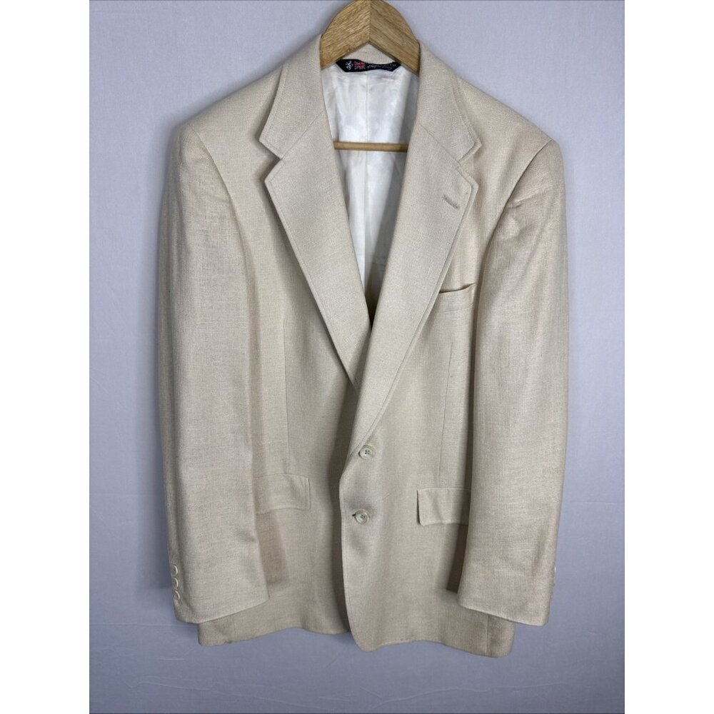 Austin Reed Savoy 100% Silk Blazer 40R Beige Cream 2 Button Sport Coat